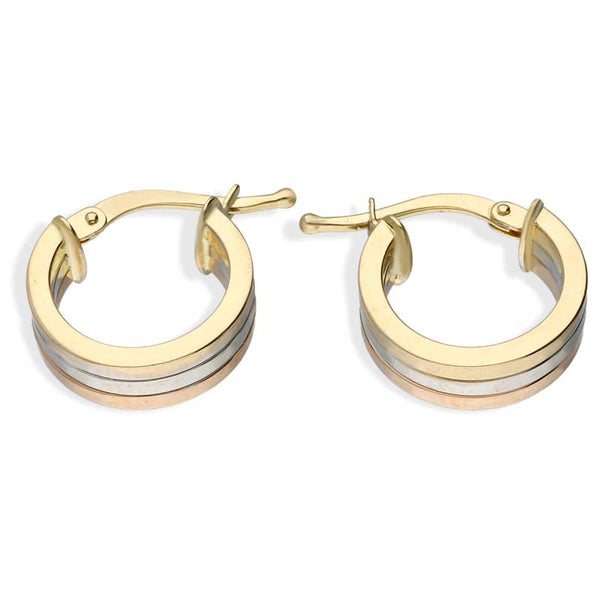Trio Tone Gold Oval Shaped Hoop Earrings 18KT - FKJERN18KU3095