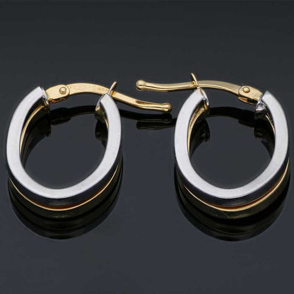 Dual Tone Gold Oval Shaped Hoop Earrings 18KT - FKJERN18KU3096