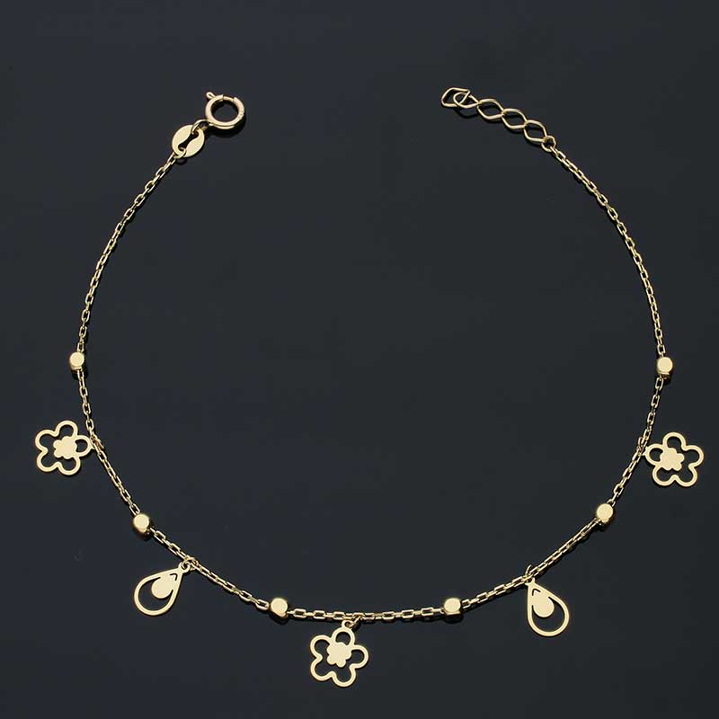 Gold Flower and Pear Shaped Bracelet 18KT - FKJBRL18KU1036