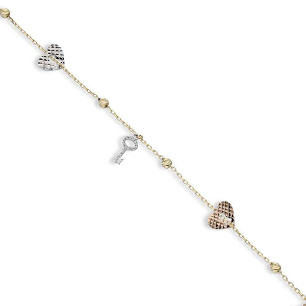 Trio Tone Gold Heart Lock and Key Bracelet 18KT - FKJBRL18KU1038