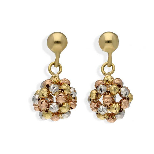 Trio Tone Gold Balls Shaped Drop Earrings 18KT - FKJERN18KU3100