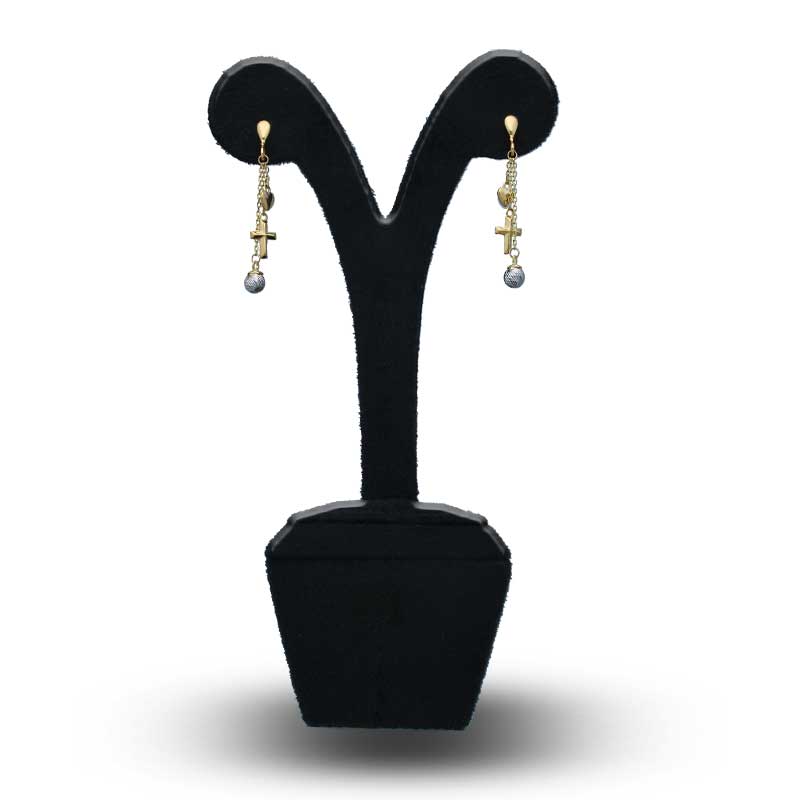 Dual Tone Gold Charm Drop Earrings 18KT - FKJERN18KU3099