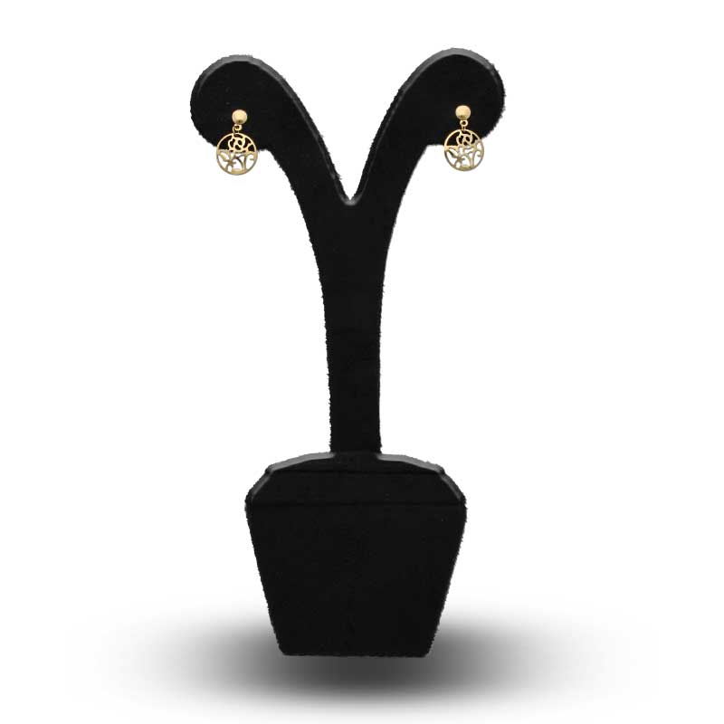 Gold Round Flower Shaped Drop Earrings 18KT - FKJERN18KU3098