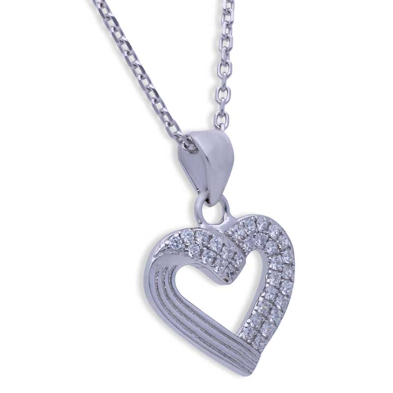 Sterling Silver 925 Heart Pendant Set (Necklace and Earrings) - FKJNKLSTSLU2021