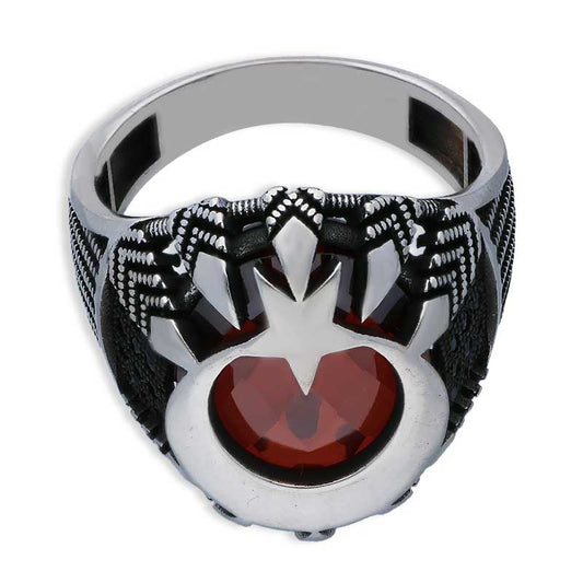 Sterling Silver 925 Men's Moon And Star Solitaire Ring - FKJRNSLU2050