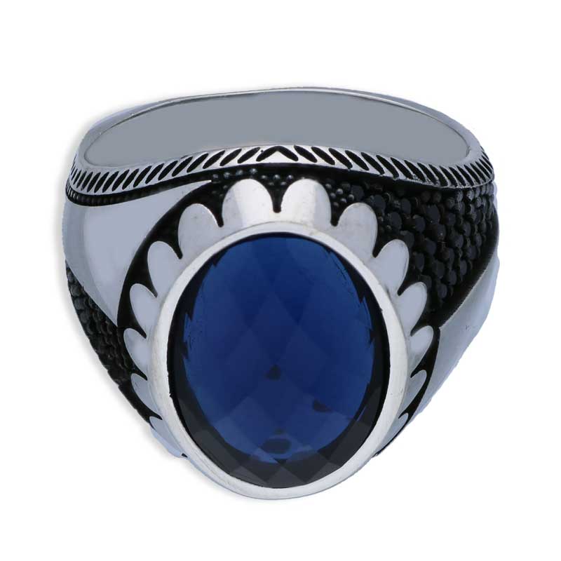 خاتم سوليتير من الفضة الإسترليني عيار 925 للرجال - FKJRNSLU2036