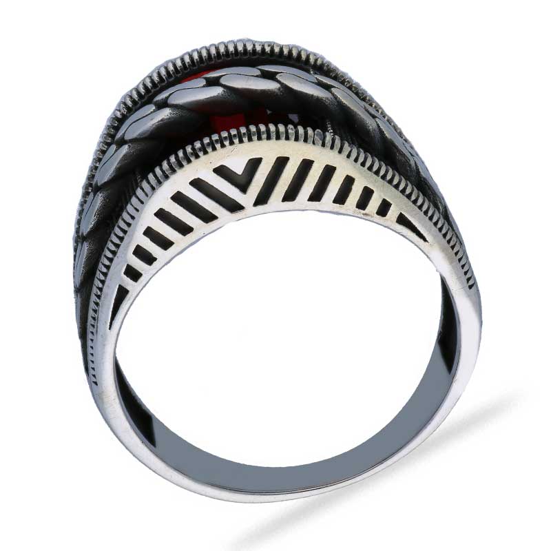 خاتم سوليتير من الفضة الإسترليني عيار 925 للرجال - FKJRNSLU2041