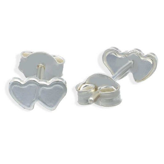 Sterling Silver 925 Twin Hearts Stud Earrings - FKJERNSLU3107