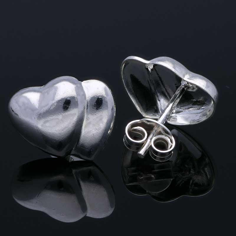 Sterling Silver 925 Twin Hearts Stud Earrings - FKJERNSLU3115