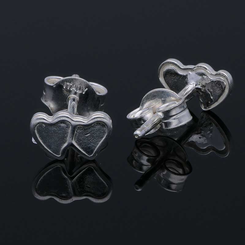 Sterling Silver 925 Twin Hearts Stud Earrings - FKJERNSLU3107