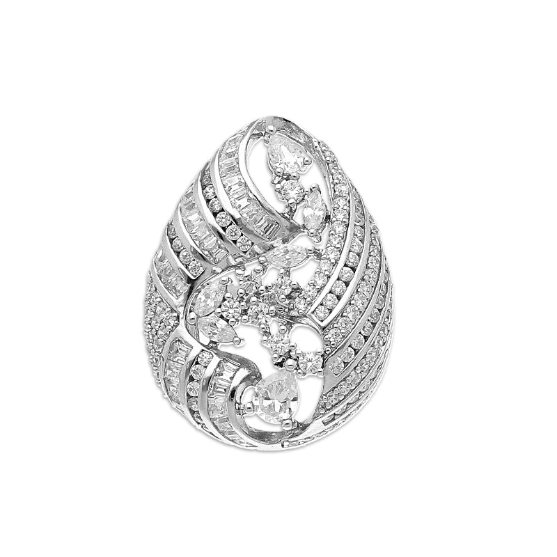 Sterling Silver 925 Leaf Shaped Pendant Set (Necklace, Earrings and Ring) - FKJNKLSTSLU2030