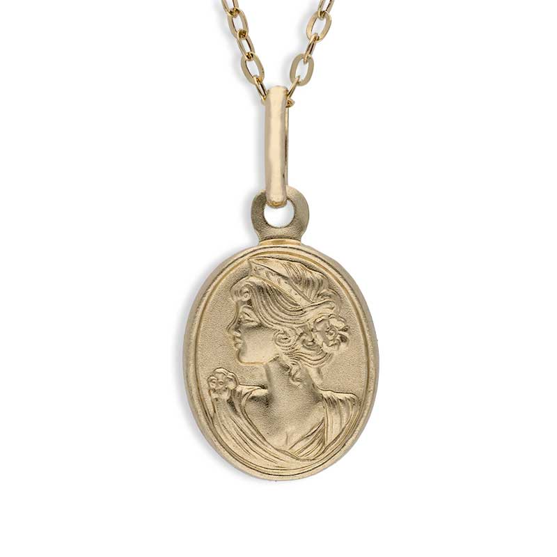 Gold Necklace (Chain with Queen Oval Shaped Pendant) 18KT - FKJNKL18KU1104