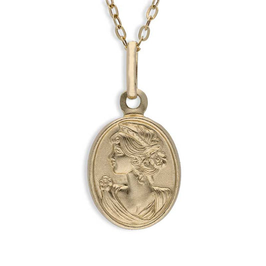 Gold Necklace (Chain with Queen Oval Shaped Pendant) 18KT - FKJNKL18KU1104