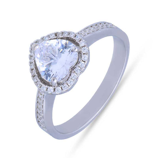 Sterling Silver 925 Heart Shaped Solitaire Ring - FKJRNSLU2076