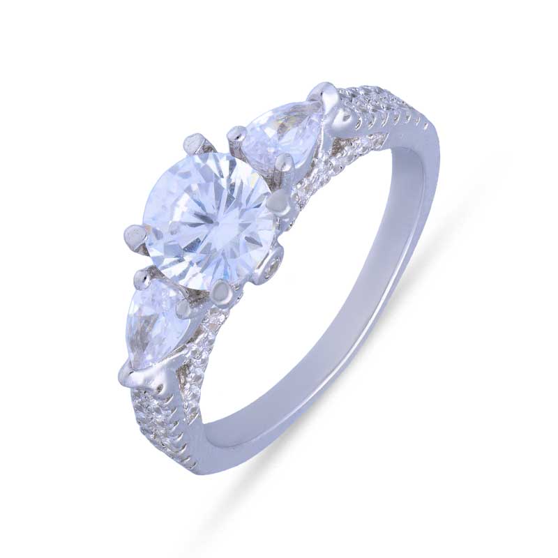 خاتم سوليتير من الفضة الإسترليني عيار 925 على شكل كمثرى - FKJRNSLU2078