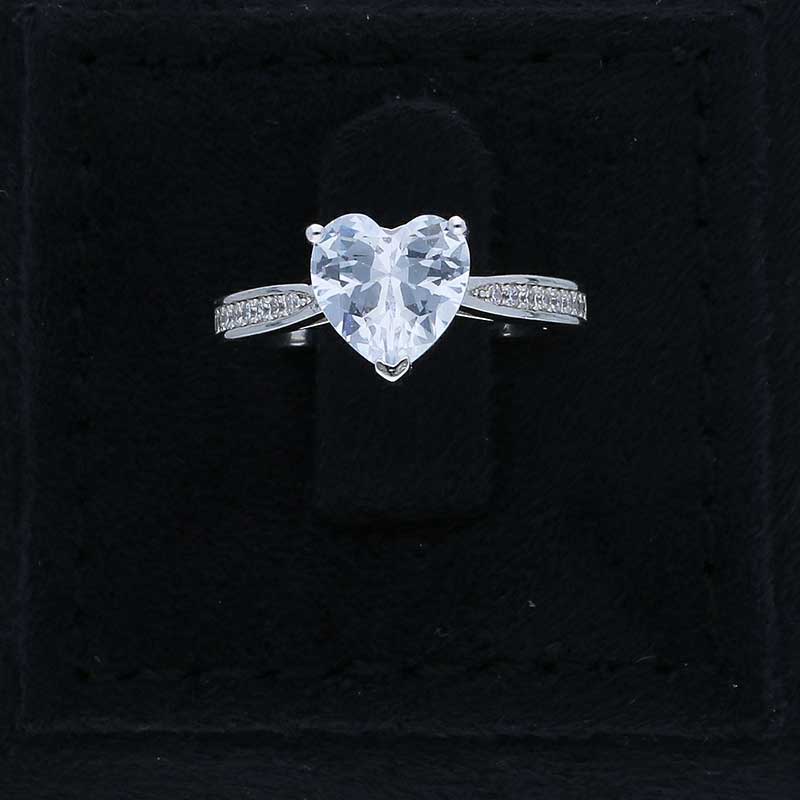Sterling Silver 925 Heart Shaped Solitaire Ring - FKJRNSLU2074