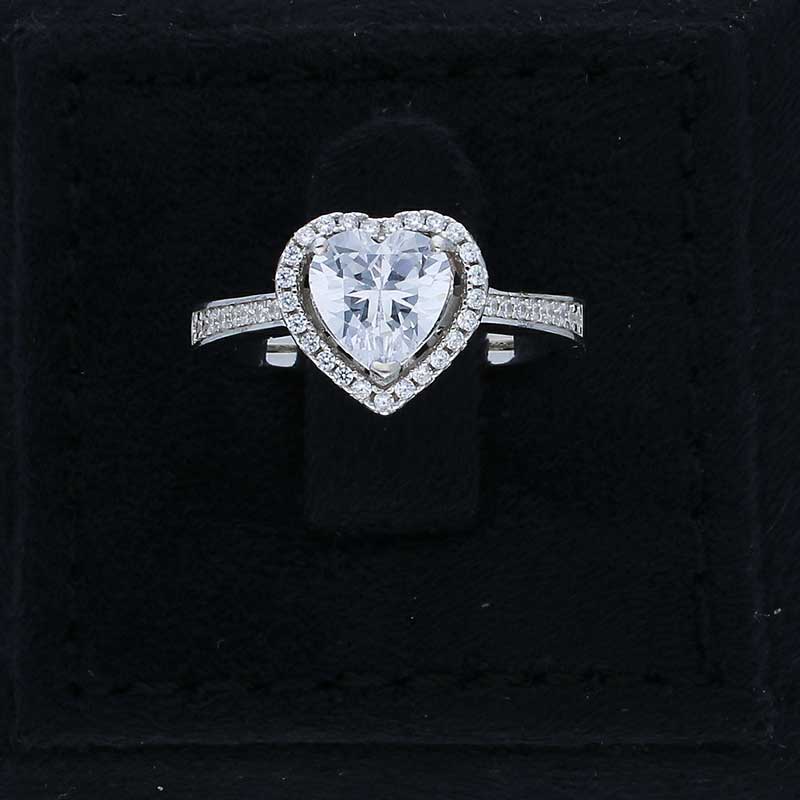 Sterling Silver 925 Heart Shaped Solitaire Ring - FKJRNSLU2076