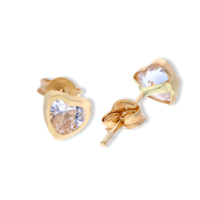 Gold Heart Shaped Solitaire Stud Earrings 18KT - FKJERN18KU3125