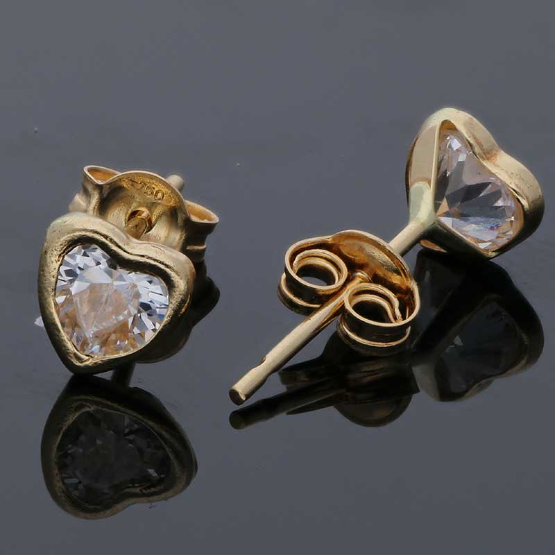 Gold Heart Shaped Solitaire Stud Earrings 18KT - FKJERN18KU3125