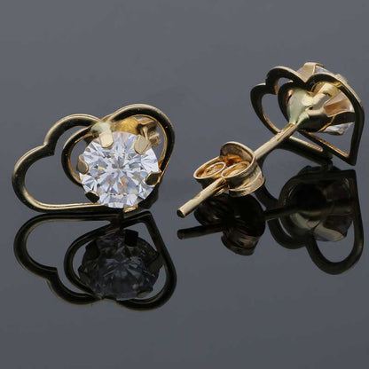 Gold Twin Hearts Solitaire Stud Earrings 18KT - FKJERN18KU3126