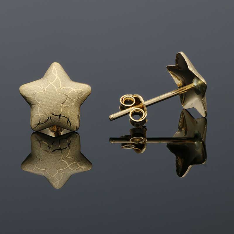Gold Star Shaped Stud Earrings 18KT - FKJERN18KU3027