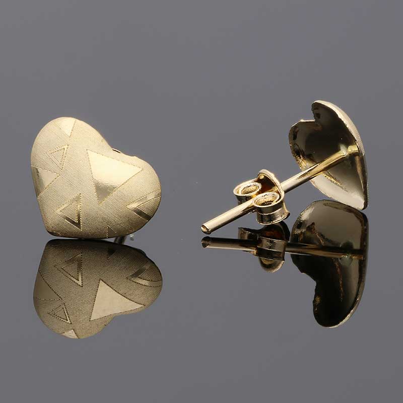 Gold Heart Shaped Stud Earrings 18KT - FKJERN18KU3034