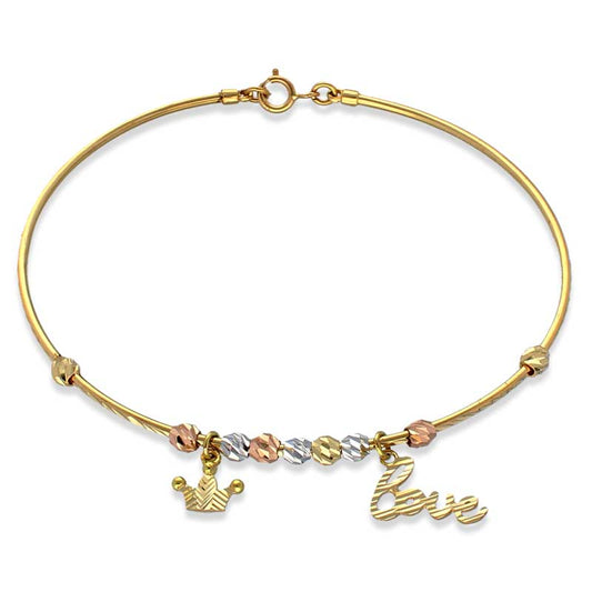 Gold Hanging Crown and Love Bangle in 18KT - FKJBNG18KU2010