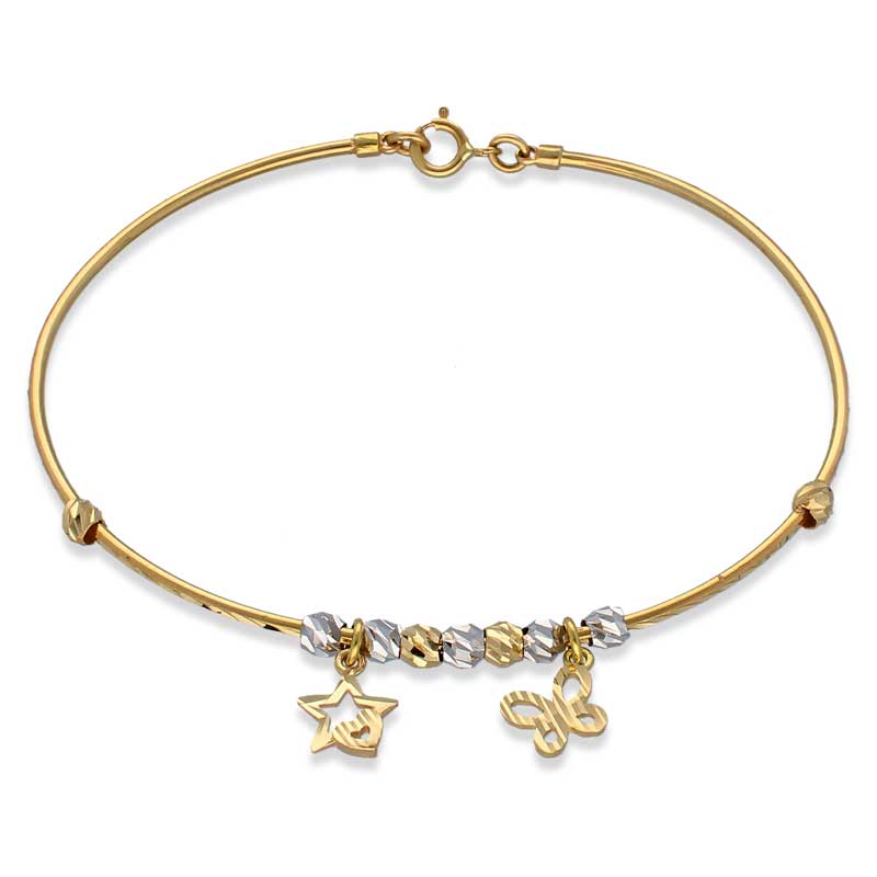 Gold Hanging Star and Butterfly Bangle in 18KT - FKJBNG18KU2008