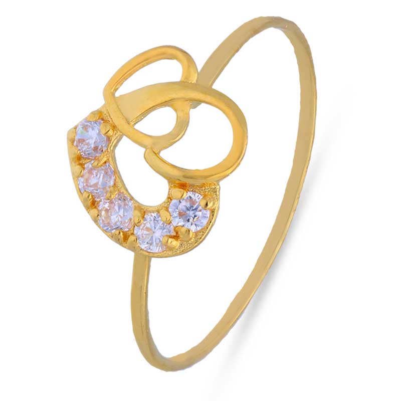 Gold Solitaire in Twisted Twin Hearts Shaped Ring 18KT - FKJRN18KU2006