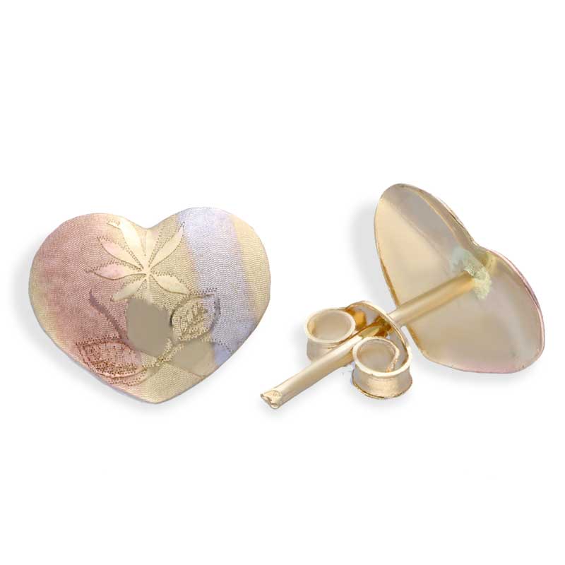 Trio Tone Gold Heart Shaped Pendant Set (Necklace and Earrings) 18KT - FKJNKLST18KU2004
