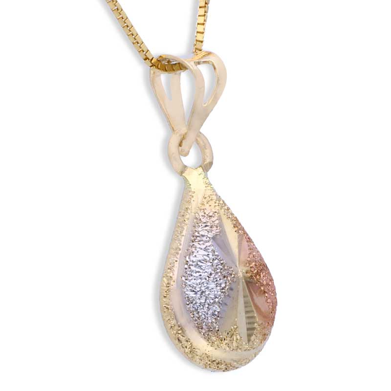 Trio Tone Gold Pear Shaped Pendant Set (Necklace and Earrings) 18KT - FKJNKLST18KU2015