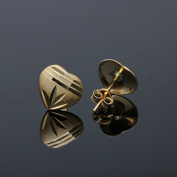 Gold Heart Shaped Stud Earrings 18KT - FKJERN18KU3039
