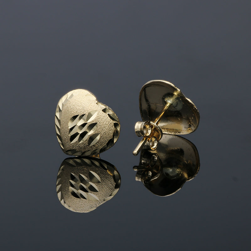 Gold Heart Shaped Stud Earrings 18KT - FKJERN18KU3049