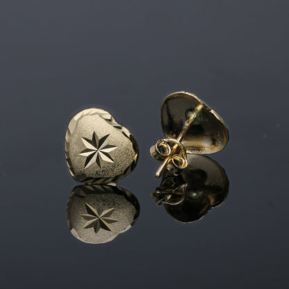 Gold Heart Shaped Stud Earrings 18KT - FKJERN18KU3040