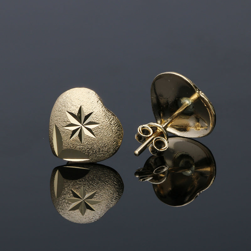Gold Heart Shaped Stud Earrings 18KT - FKJERN18KU3043