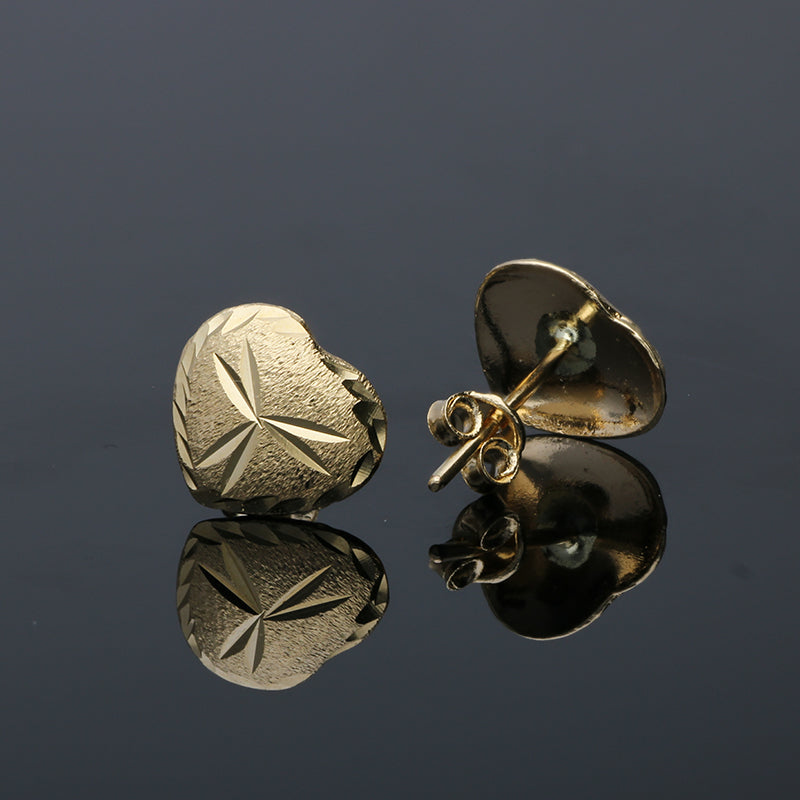 Gold Heart Shaped Stud Earrings 18KT - FKJERN18KU3044