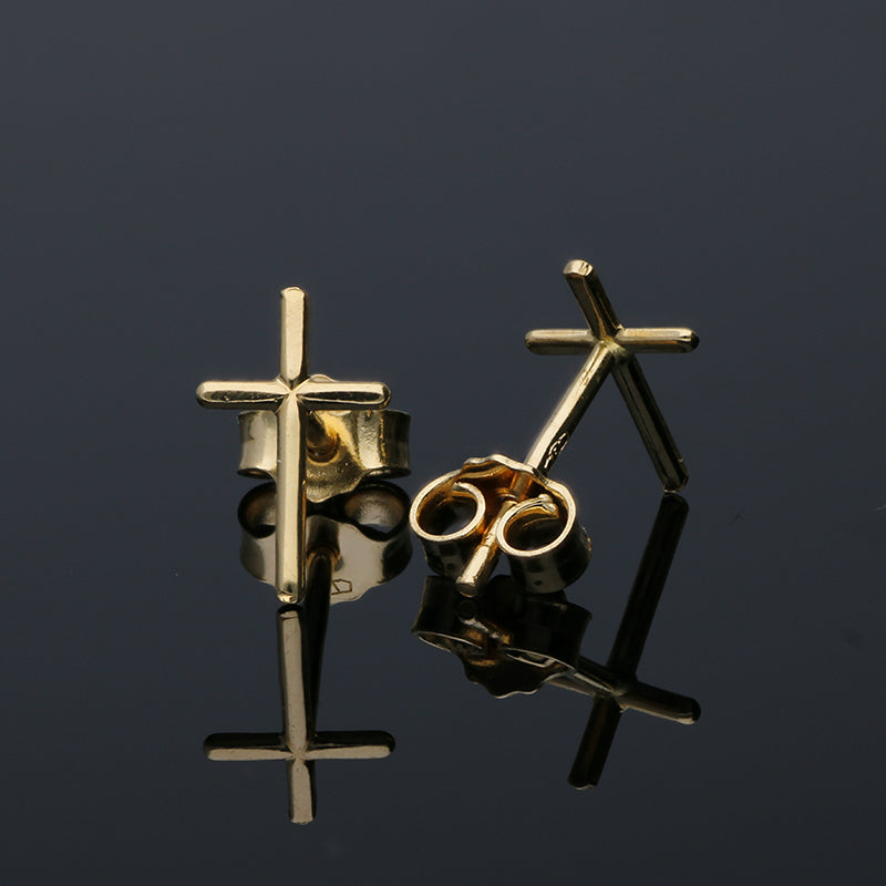 Gold Cross Shaped Stud Earrings 18KT - FKJERN18KU3046