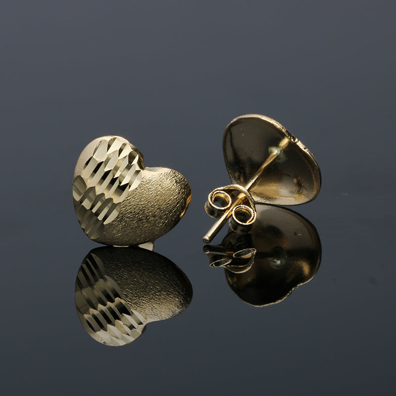 Gold Heart Shaped Stud Earrings 18KT - FKJERN18KU3041