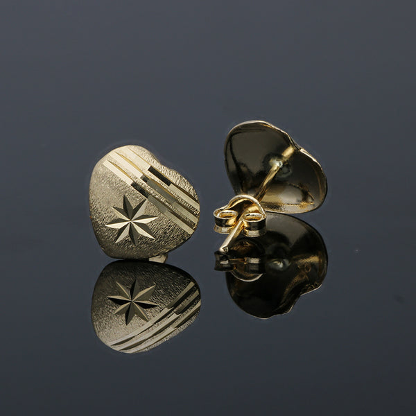 Gold Heart Shaped Stud Earrings 18KT - FKJERN18KU3042