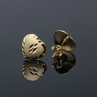 Gold Heart Shaped Stud Earrings 18KT - FKJERN18KU3045
