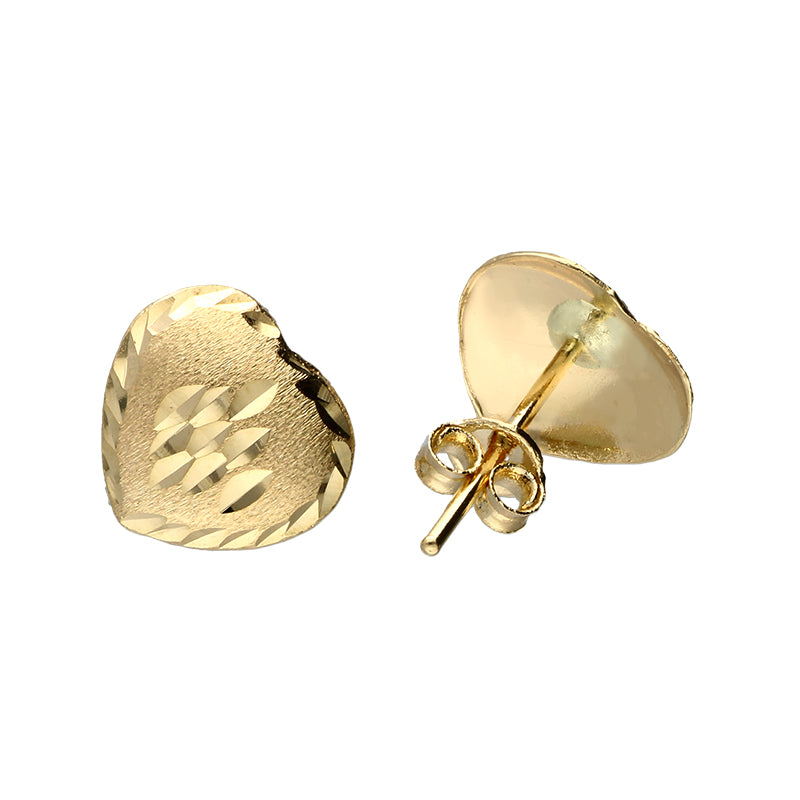 Gold Heart Shaped Stud Earrings 18KT - FKJERN18KU3049