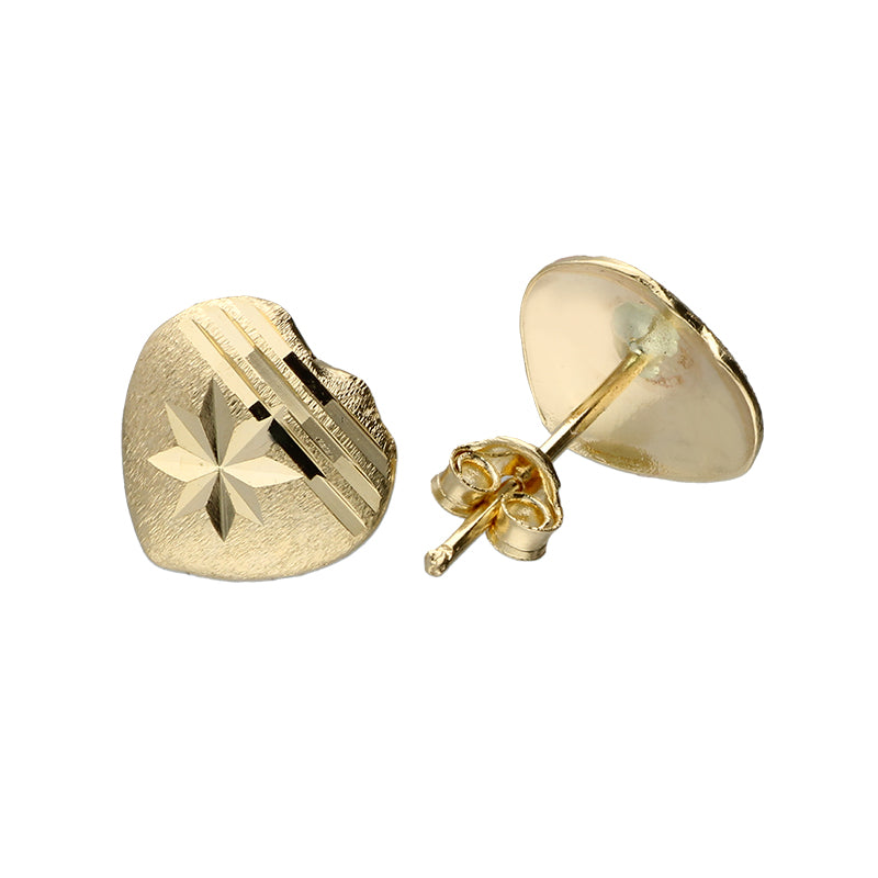 Gold Heart Shaped Stud Earrings 18KT - FKJERN18KU3042