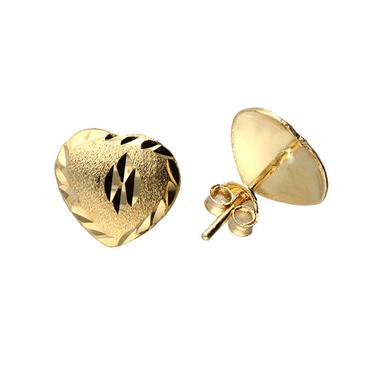 Gold Heart Shaped Stud Earrings 18KT - FKJERN18KU3045