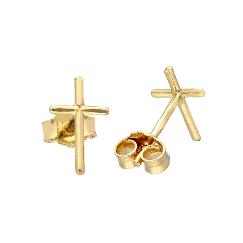 Gold Cross Shaped Stud Earrings 18KT - FKJERN18KU3046