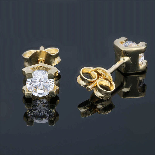 Gold Solitaire Stud Earrings 18KT - FKJERN18KU3129