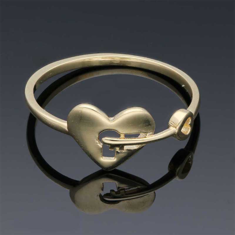 Gold Heart Lock With Key Ring 18KT - FKJRN18KU2104