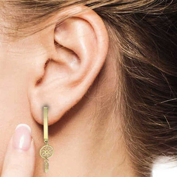 Gold Flower and Leaf Shaped Drop Earrings 18KT - FKJERN18KU3133
