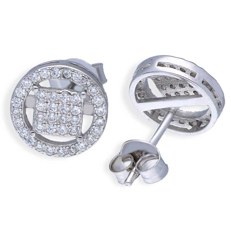 Sterling Silver 925 Round Shaped Stud Earrings - FKJERNSLU3141