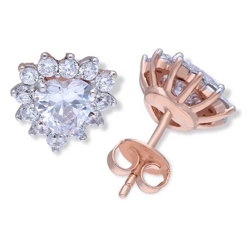 أقراط فضة استرلينية 925 مطلية بالذهب الوردي على شكل قلب - FKJERNSLU3153