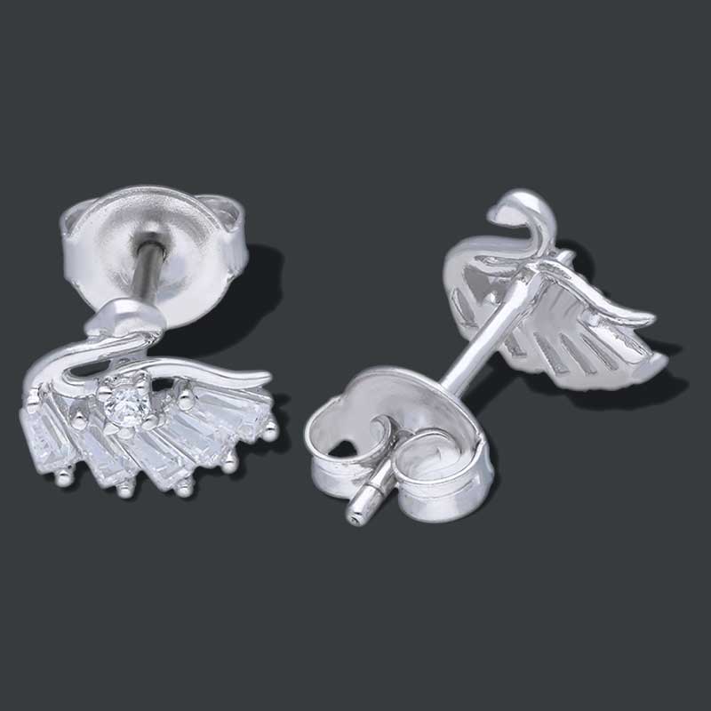 Sterling Silver 925 Swan Stud Earrings - FKJERNSLU3152